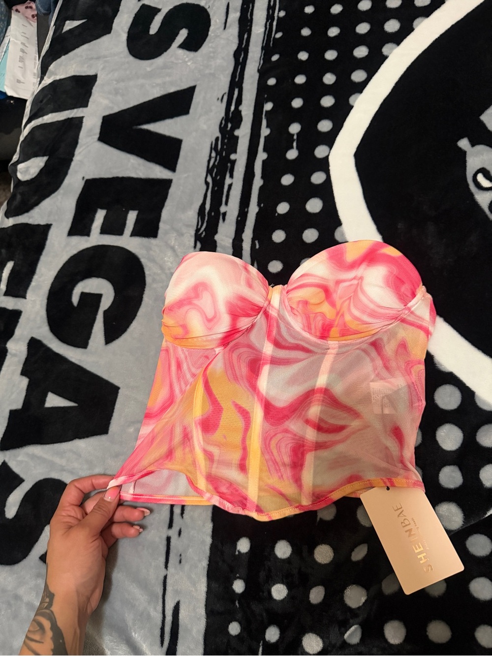 Mesh Bustier Top in Pink Swirl